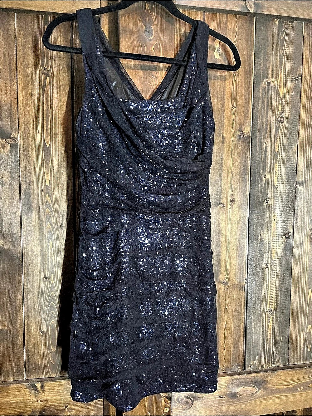 Express Sequin Mesh Ruched Mini Dress Black Size 6